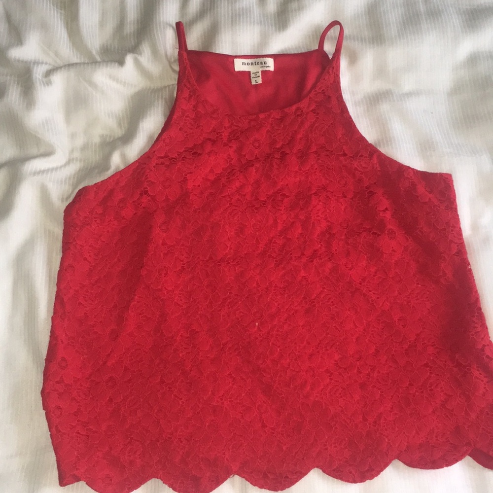 Red lace tank top